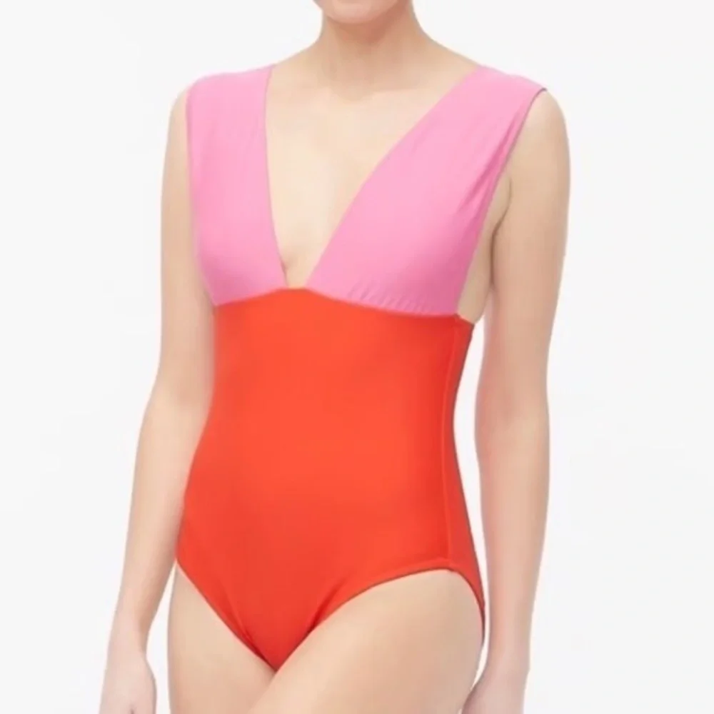 JCREW FACTORY plunge v-neck two toned one piece swimsuit
